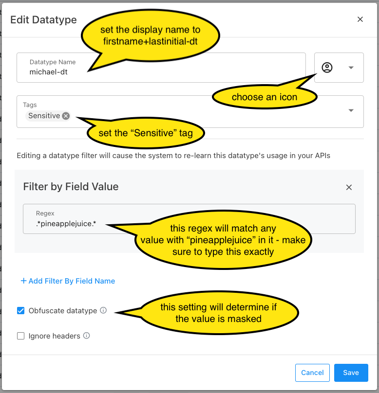 Screenshot of create datatype form